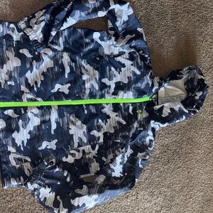 Blue& White Camo Hooded Jacket with Neon Green Zipper
